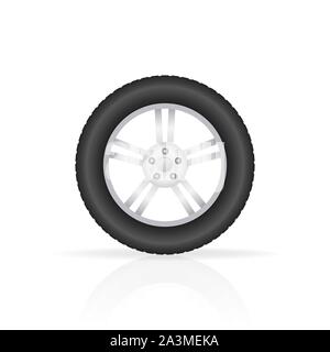 Realistic shining disk car wheel tyre set. Vector illustration. Stock Vector