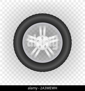 Realistic shining disk car wheel tyre set. Vector illustration. Stock Vector