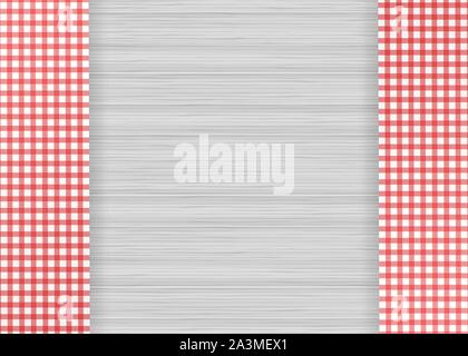 Red corner tablecloth on white wood table. Vector stock illustration. Stock Vector