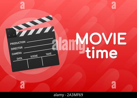 Lovely movie time concept layout with film projector and text area with sample title in retro western font. Vector illustration. Stock Vector