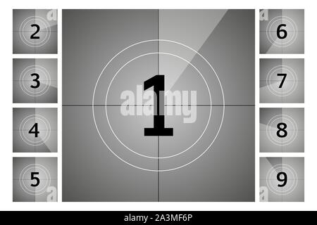 Vintage retro cinema. Countdown frame. Art design. Old film movie timer count. Vector illustration. Stock Vector