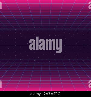 Futuristic Landscape With Styled Laser Grid. Neon Retrowave. Vector stock illustration. Stock Vector