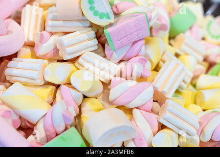 Multicolored marshmallow. Texture. Top view. Sweet pastel background Stock Photo