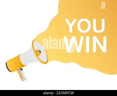 megaphone with you win speech bubble. Banner for business. Vector illustration. Stock Vector