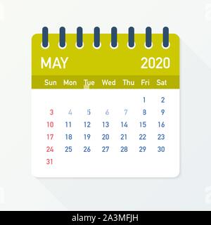 May 2020 Calendar Leaf. Calendar 2020 in flat style. Vector illustration. Stock Vector