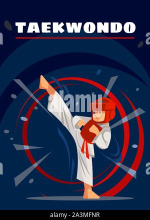 Taekwondo poster. kids sports. Flat cartoon design vector illustration Stock Vector