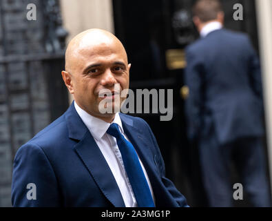 London UK 9th Oct. 2019 Meetings in Downing Street, Sajid Javid MP PC Chancellor of the Exchequer leaves Downing Street, Credit Ian DavidsonAlamy Live News Stock Photo