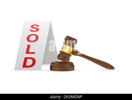 Auction hammer icon in cartoon style isolated on white background. E-commerce symbol stock vector illustration. Stock Vector