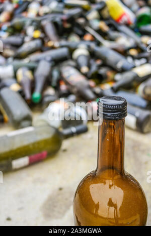 Brown glass bottles recycling yard Stock Photo