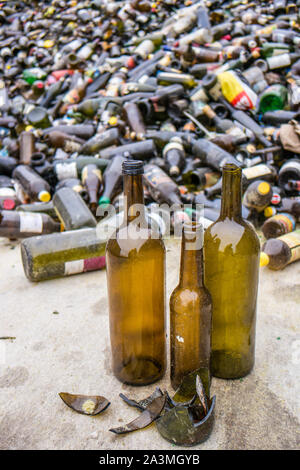 Brown glass bottles recycling yard Stock Photo