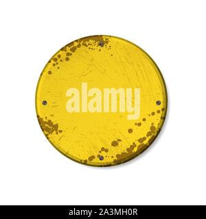 Grunge yellow circle board frame isolated on white background Stock Vector