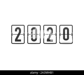 Countdown to new year 2020. Retro flip clock on black background. Template of greeting cards. Vector illustration. Stock Vector