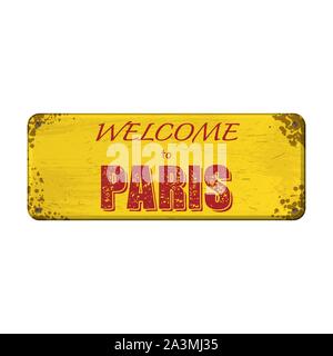 Yellow grunge rectangle board with red welcome text Stock Vector