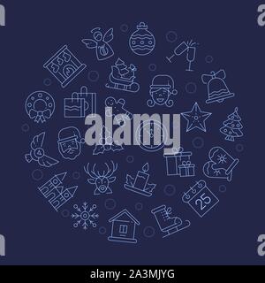 New year symbols in circle shape linear vector illustration Stock Vector