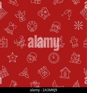 Xmas themed linear symbols vector seamless pattern Stock Vector