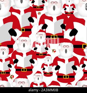 father Christmas singing christmas carols. Seamless repeat background illustration Stock Vector