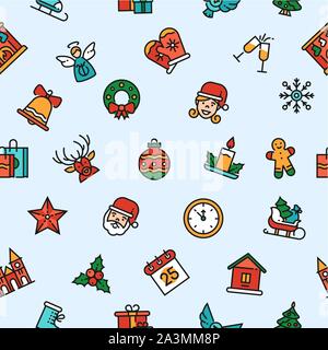 Christmas linear symbols vector seamless pattern Stock Vector