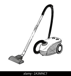 Sketch of the vacuum cleaner on a white background. Vector illustration in sketch style. Stock Vector