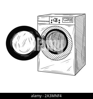 Washing machine isolated on white background. Vector illustration of a sketch style. Stock Vector