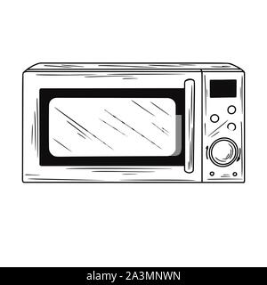 Microwave oven isolated on white background. Vector illustration of a sketch style. Stock Vector