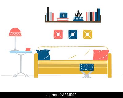 Interior in Scandinavian style. Part of the room. Hand drawn vector illustration of a sketch style. Stock Vector