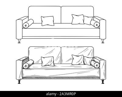 Realistic sketch of sofas isolated on white background. Vector illustration Stock Vector