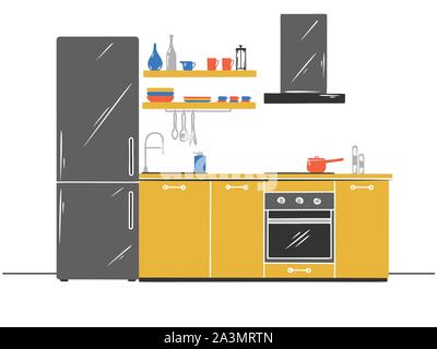 Hand drawn kitchen furniture. Vector illustration in sketch style Stock Vector