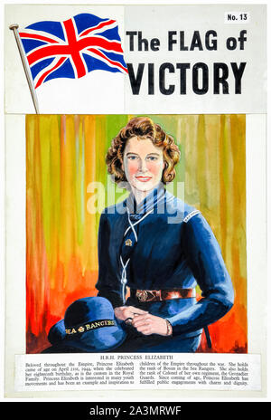 British, WW2, Artwork, HRH Princess Elizabeth in uniform of the Sea Rangers (magazine cover), portrait painting, 1939-1946 Stock Photo