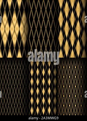 Diamond patterns set. Seamless gold and black backgrounds Stock Vector
