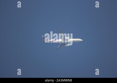 Chiangmai, Thailand - September 28 2019: HS-TBC  Airbus A330-300 of Thaiairway. Take off from Chiangmai airport to Bangkok. Stock Photo