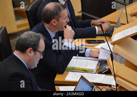 Edinburgh, UK. 9 October 2019. Pictured: (top-bottom) Michael Matheson MSP - Cabinet Secretary for Transport, Infrastructure and Connectivity; Paul wheelhouse MSP - Energy Minister. Credit: Colin Fisher/Alamy Live News Stock Photo