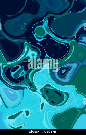 Liquid diffusion of mint green and indigo acrylic paint dropped in the water Stock Photo