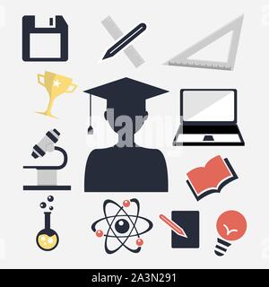 Education elements icons vector collection. Education element icon vector set Stock Vector