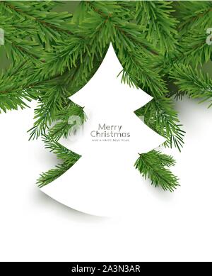 Christmas Tree concept. Flat arrangement of fir branches in the shape of a christmas tree. Vector illustration. Stock Vector