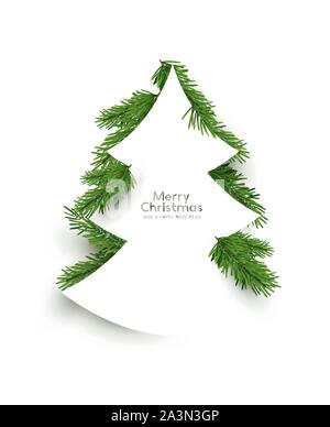 Christmas concept. Flat arrangement of fir branches in the shape of a christmas tree. Vector illustration. Stock Vector