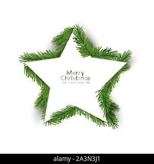 Christmas concept. Flat arrangement of fir branches in the shape of a christmas star. Vector illustration. Stock Vector