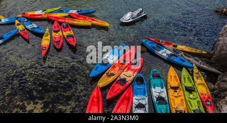 A picture of many resting kayaks shot in Dubrovnik. Stock Photo