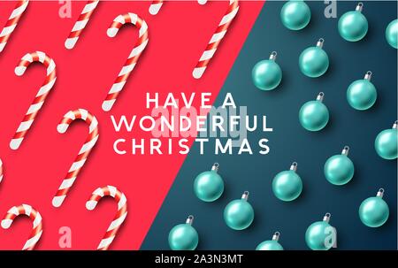 Modern christmas background layout with baubles and fir branches. Vector illustration Stock Vector