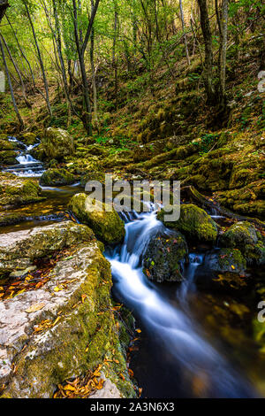 Autumn waterfall at Bigar, Southern Romania Stock Photo