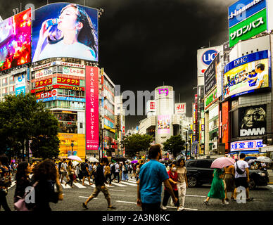 Shibuya Scramble Crossing Street Life in Tokyo, Japan Stock Photo