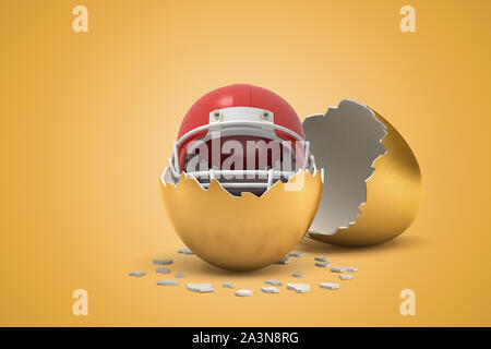 3d rendering of American football helmet that just hatched out from golden egg. Stock Photo