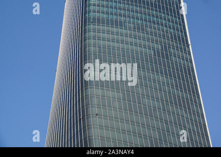 CITYLIFE, MILAN, ITALY - JANUARY 13, 2019 - Allianz Tower designed by the Architect Isozaki is one of the symbols of modernity and renovation of the Stock Photo