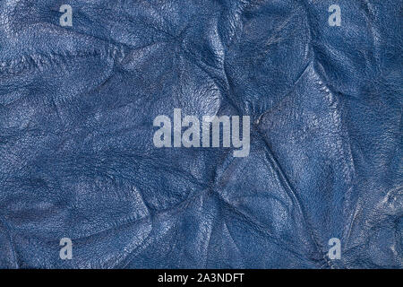 textured background from blue crumpled leather close up Stock Photo