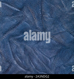 textured square background from blue crumpled leather close up Stock Photo
