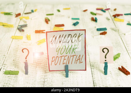 Handwriting text writing Unlock Your Potential. Conceptual photo improve self awareness Skills to Achieve more Scribbled and crumbling sheet with pape Stock Photo
