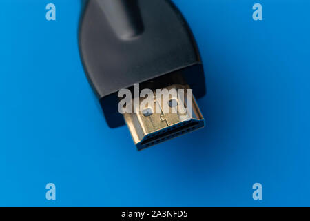 macro shot of the HDMI video cable on a color backgrounds Stock Photo
