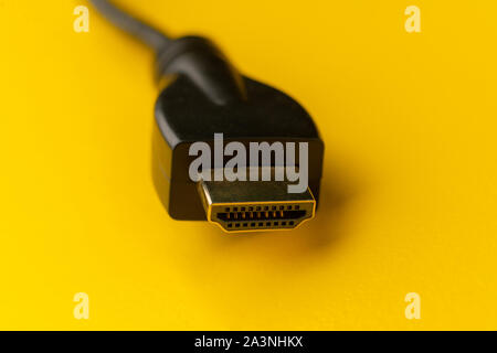 macro shot of the HDMI video cable on a color backgrounds Stock Photo