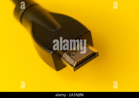 macro shot of the HDMI video cable on a color backgrounds Stock Photo