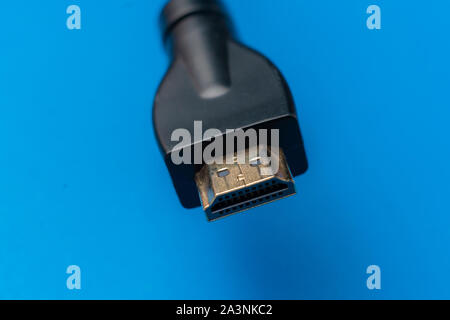 macro shot of the HDMI video cable on a color backgrounds Stock Photo
