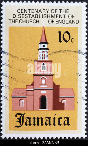 Colonial church on jamaican postage stamp Stock Photo